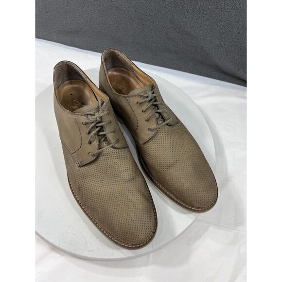 Clarks Atticus Perforated Oxford Shoes Leather Casual Men SZ 11.5 Taupe Lace Up - Picture 3 of 13